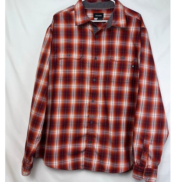 Marmot Men's Size 2XL Rust/White Plaid Long Sleeve Button Up Collared Shirt - Picture 1 of 7